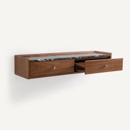 Noham Wall-Mounted Console Table in Walnut Veneer and Amber Marble - thumbnail 4