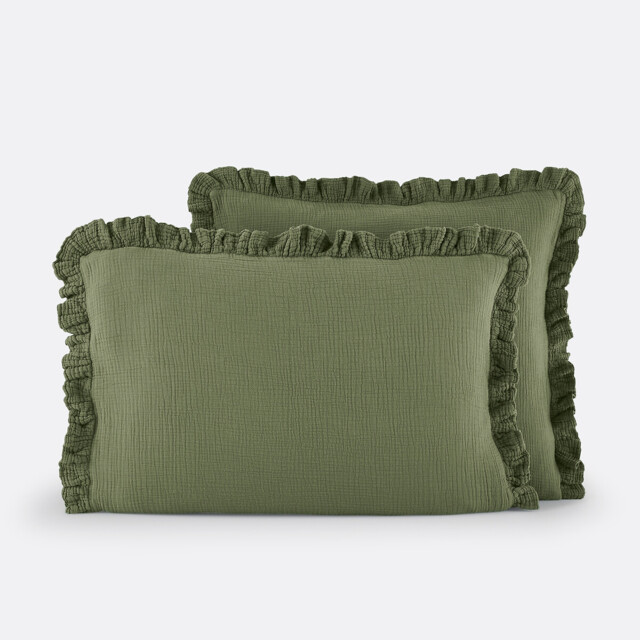 Kumla Plain Cotton Muslin Ruffled Pillowcase - image 1