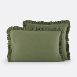 Kumla Plain Cotton Muslin Ruffled Pillowcase - thumbnail 1