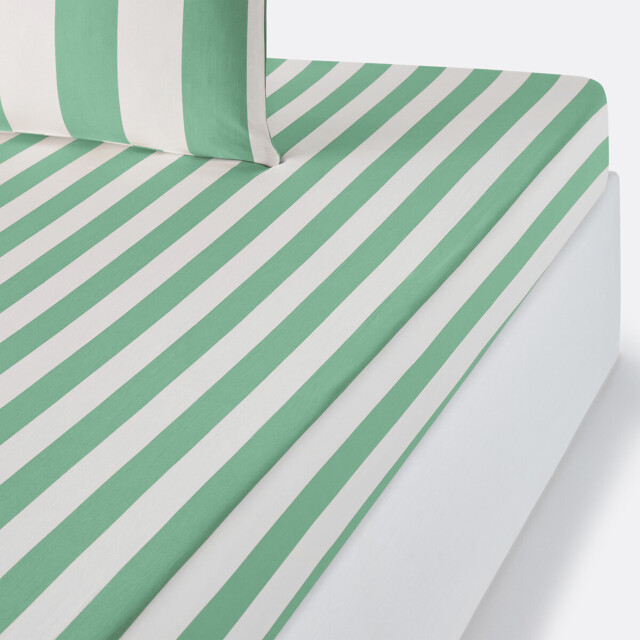 Hendaye Green Cotton Fitted Sheet Mattress Depth 25cm