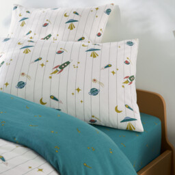 Egor Rocket Print 30% Recycled Washed Cotton Child's Pillowcase - thumbnail 4