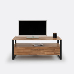 Hiba TV Bench in Solid Oak, Oak Veneer and Steel - thumbnail 3