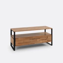 Hiba TV Bench in Solid Oak, Oak Veneer and Steel - thumbnail 2