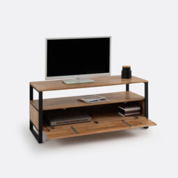 Hiba TV Bench in Solid Oak, Oak Veneer and Steel - thumbnail 4