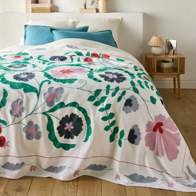 Antonie Embroidered Slub Cotton Bedspread - image 1