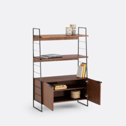Watford Bookcase in Steel and Walnut Veneer, Height 123cm - thumbnail 4