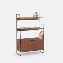 Watford Bookcase in Steel and Walnut Veneer, Height 123cm - thumbnail 3