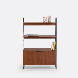 Watford Bookcase in Steel and Walnut Veneer, Height 123cm