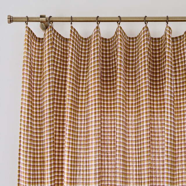 Ninon Gingham Print Cotton Muslin Curtain with Rings - image 1