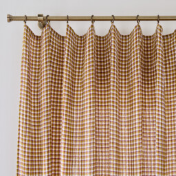 Ninon Gingham Print Cotton Muslin Curtain with Rings - thumbnail 1
