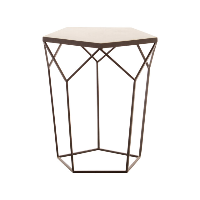 Pentagonal Side Table with Marble Top and Matte Black Iron Legs