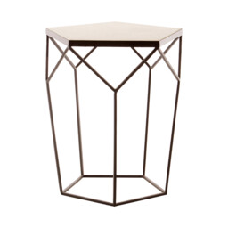 Pentagonal Side Table with Marble Top and Matte Black Iron Legs - thumbnail 3