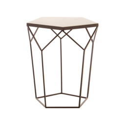 Pentagonal Side Table with Marble Top and Matte Black Iron Legs - thumbnail 1