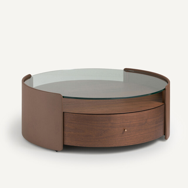 Firmo Round Coffee Table in Walnut and Leather Veneer - image 1
