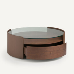 Firmo Round Coffee Table in Walnut and Leather Veneer - thumbnail 4