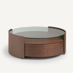 Firmo Round Coffee Table in Walnut and Leather Veneer - thumbnail 1