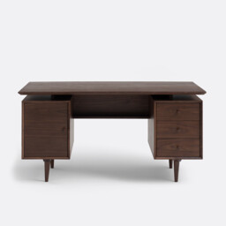 Quilda Walnut Veneer Vintage Double Drawer Desk - thumbnail 3