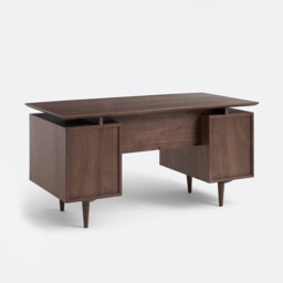Quilda Walnut Veneer Vintage Double Drawer Desk - thumbnail 4