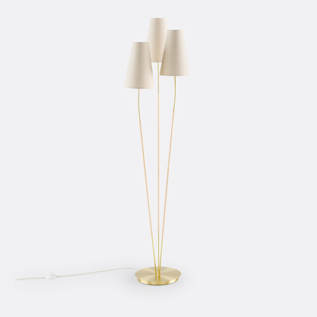 Amaya Brass, Linen & Rattan Triple Floor Lamp - image 1