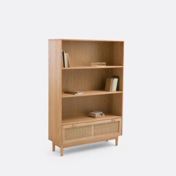 Loris Oak Veneer & Rattan Bookcase - thumbnail 1