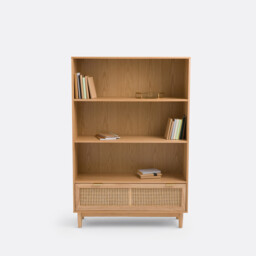 Loris Oak Veneer & Rattan Bookcase - thumbnail 2
