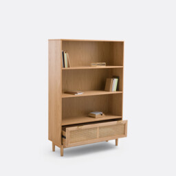 Loris Oak Veneer & Rattan Bookcase - thumbnail 3