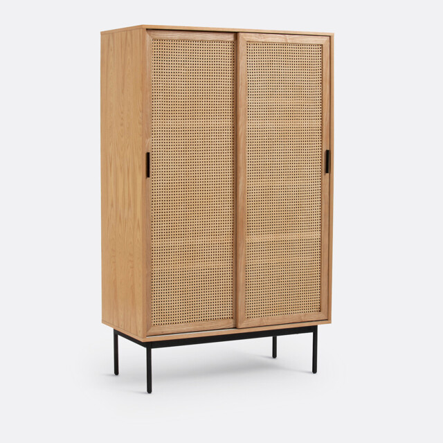 Waska Sliding Door Oak Veneer & Rattan Double Wardrobe - image 1