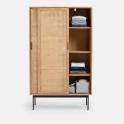 Waska Sliding Door Oak Veneer & Rattan Double Wardrobe - thumbnail 4
