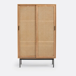 Waska Sliding Door Oak Veneer & Rattan Double Wardrobe - thumbnail 3