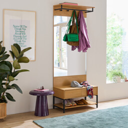 Alvan Steel and Oak Veneer Metal Coat Rack - thumbnail 2