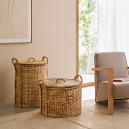 Tima Round Basket with Lid in Water Hyacinth H60cm - thumbnail 2