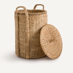 Tima Round Basket with Lid in Water Hyacinth H60cm - thumbnail 3