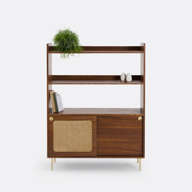 Redpop Bookcase in Walnut Veneer and Rattan Cane - image 1