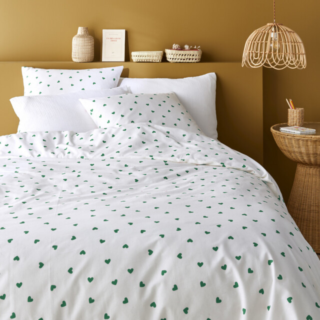 Scacco Duvet Cover Set in Green and 50% Recycled Cotton with Square Pillowcase - image 1