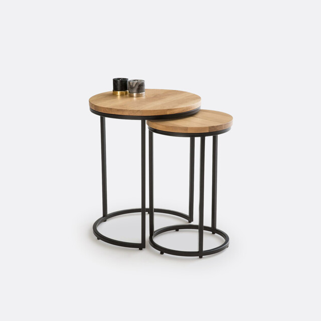 Set of 2 Vova Side Tables in Oak and Steel - image 1