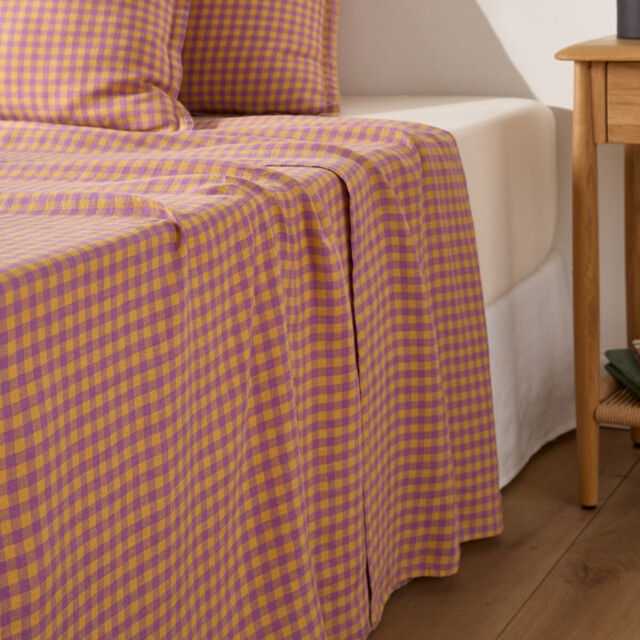 Acélie Lavender/Ochre Washed Linen Flat Sheet - image 1