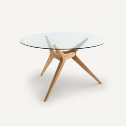 Marcielo Round Glass and Solid Oak Table - thumbnail 3