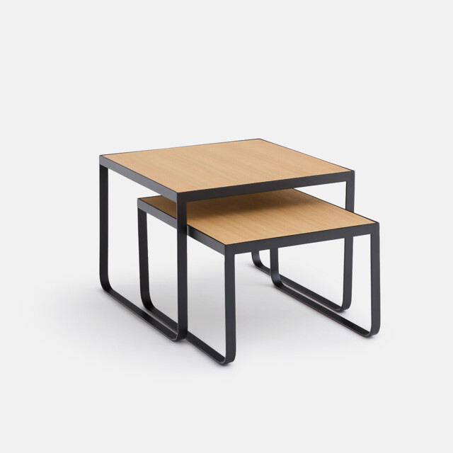 Set of 2 Bahi Oak Veneer and Steel Nesting Coffee Tables - image 1