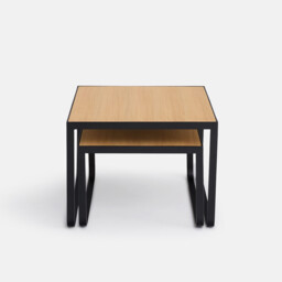 Set of 2 Bahi Oak Veneer and Steel Nesting Coffee Tables - thumbnail 2