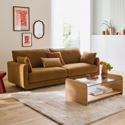 Ericson Coffee Table in Oak Veneer and Tempered Glass - thumbnail 2