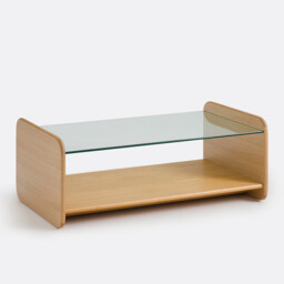 Ericson Coffee Table in Oak Veneer and Tempered Glass - thumbnail 1