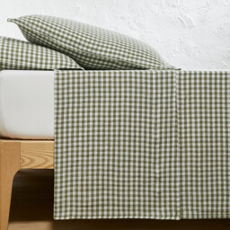 Acélie Khaki Washed Linen Flat Sheet - thumbnail 1