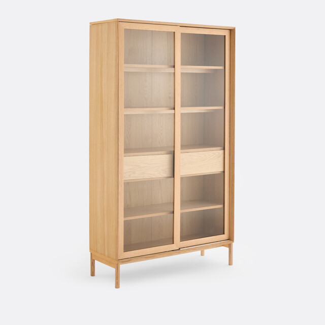 Elina Oak Veneer 2-Door 2-Drawer Display Cabinet with Solid Ash Legs - image 1