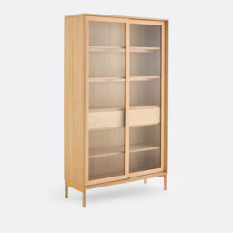 Elina Oak Veneer 2-Door 2-Drawer Display Cabinet with Solid Ash Legs - thumbnail 1