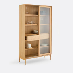 Elina Oak Veneer 2-Door 2-Drawer Display Cabinet with Solid Ash Legs - thumbnail 4