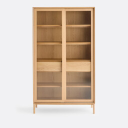 Elina Oak Veneer 2-Door 2-Drawer Display Cabinet with Solid Ash Legs - thumbnail 3
