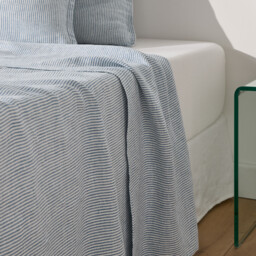 Flat Sheet in Washed Linen, Limona Bleu - thumbnail 1