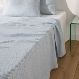 Flat Sheet in Washed Linen, Limona Bleu - thumbnail 2
