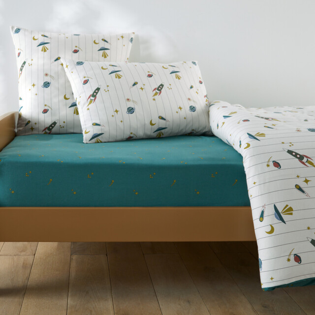 Egor Rocket Print 30% Recycled Washed Cotton Child's Fitted Sheet Cotton with 25cm Flap - image 1