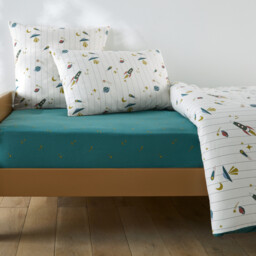 Egor Rocket Print 30% Recycled Washed Cotton Child's Fitted Sheet Cotton with 25cm Flap - thumbnail 1